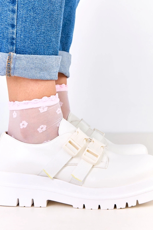 Białe damskie półbuty na platformie...