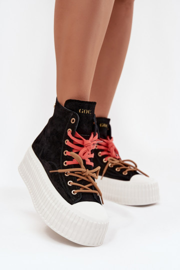 dalla pelle scamosciata riscaldamento Scarpe per il tempo libero con una piattaforma GOE SS2N4046 colore nero 2