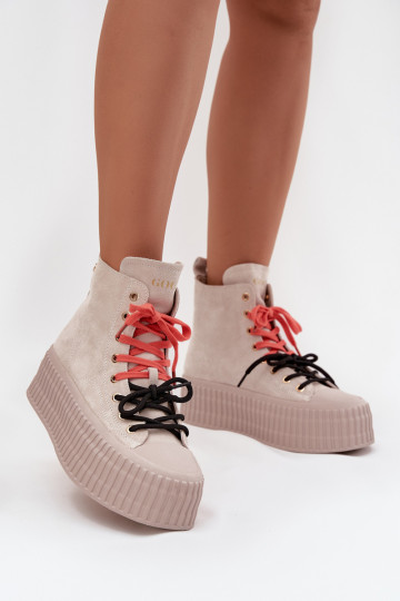 dalla pelle scamosciata riscaldamento Scarpe per il tempo libero con una piattaforma GOE SS2N4047 beige 2