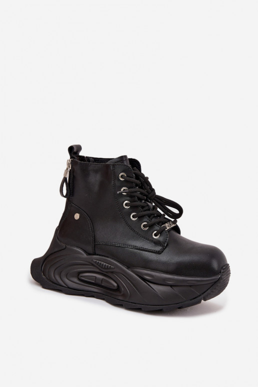 Pelle riscaldamento Stivali da donna con una piattaforma GOE SS2N4301 colore nero