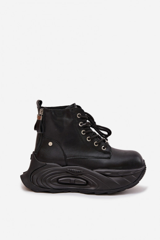 Pelle riscaldamento Stivali da donna con una piattaforma GOE SS2N4301 colore nero