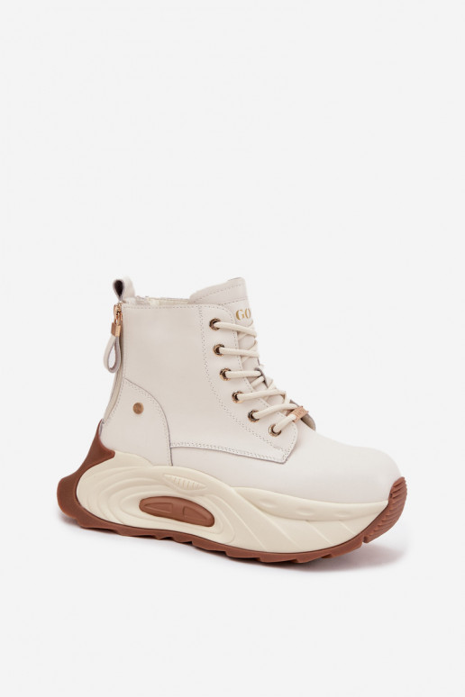 Pelle riscaldamento Stivali da donna con una piattaforma GOE SS2N4300 colore avorio