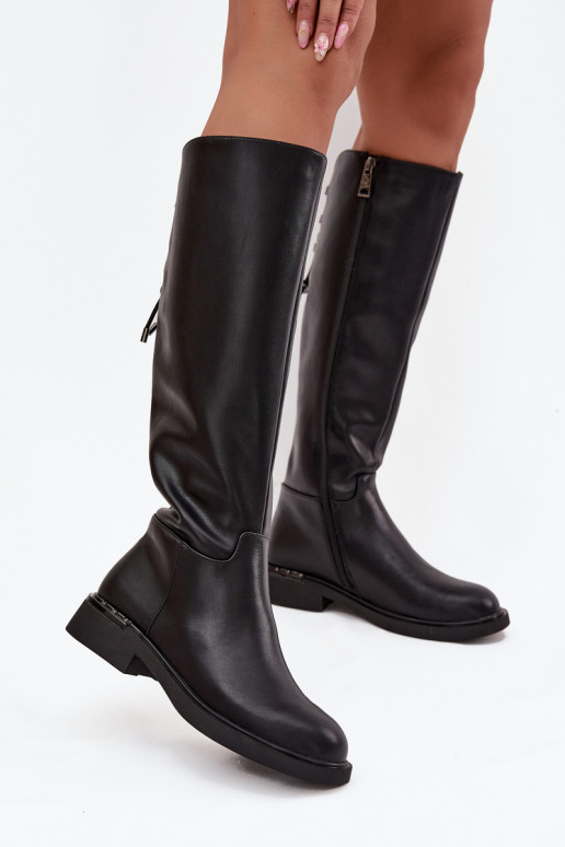 riscaldamento stivali da donnaAbilitatoturalnej Skóry con tacchi larghi Vinceza 66822 colore nero