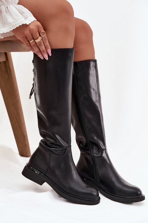 riscaldamento stivali da donnaAbilitatoturalnej Skóry con tacchi larghi Vinceza 66822 colore nero