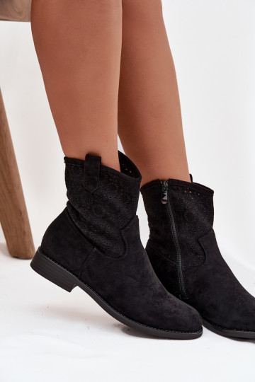 Stivali da donna con tacchi larghi con elementi traforati S.Barski HY52-530 colore nero