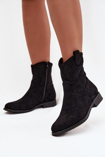 Stivali da donna con tacchi larghi con elementi traforati S.Barski HY52-530 colore nero 2