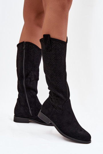 stivali da donna con elementi traforati con tacchi larghi S.Barski HY52-534 colore nero 2