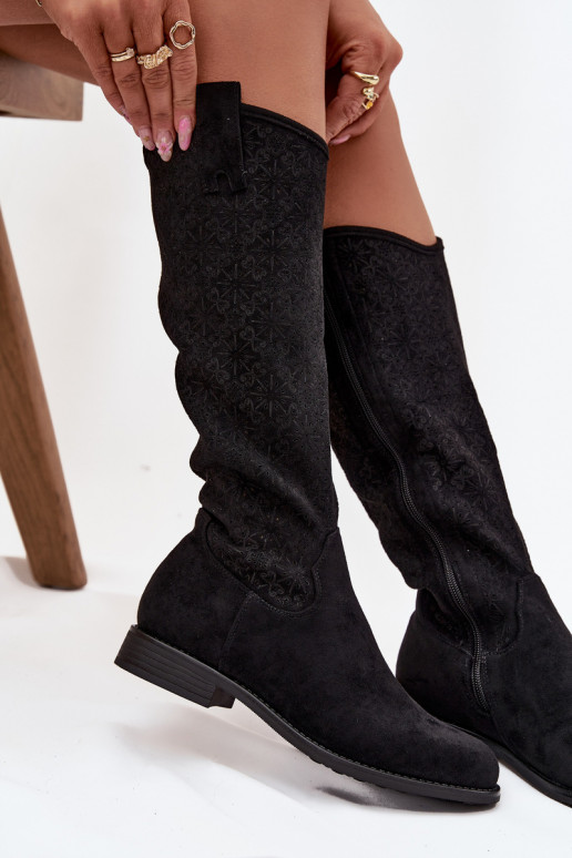 stivali da donna con elementi traforati con tacchi larghi S.Barski HY52-534 colore nero stivali da donna con elementi traforati con tacchi larghi S.Barski HY52-534 colore nero