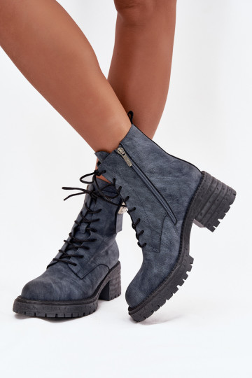 Pelle Stivaletti da lavoro Femminile Klocke Con decorazioni Detalem Artiker 57C0212 colore blu