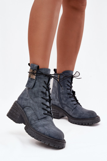 Pelle Stivaletti da lavoro Femminile Klocke Con decorazioni Detalem Artiker 57C0212 colore blu 2