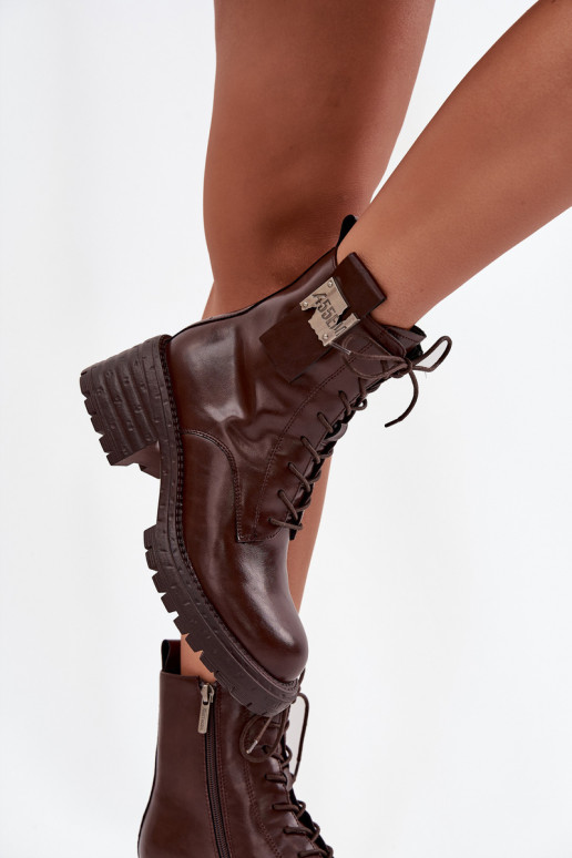 Pelle Stivaletti da lavoro Femminile Klocke Con decorazioni Detalem Artiker 57C0213 colore marrone