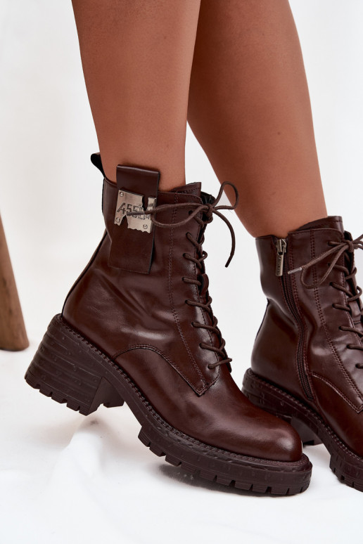 Pelle Stivaletti da lavoro Femminile Klocke Con decorazioni Detalem Artiker 57C0213 colore marrone