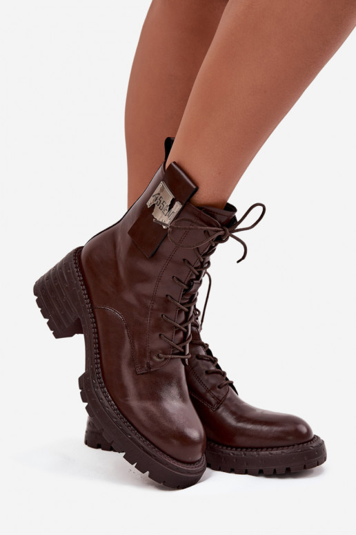 Pelle Stivaletti da lavoro Femminile Klocke Con decorazioni Detalem Artiker 57C0213 colore marrone