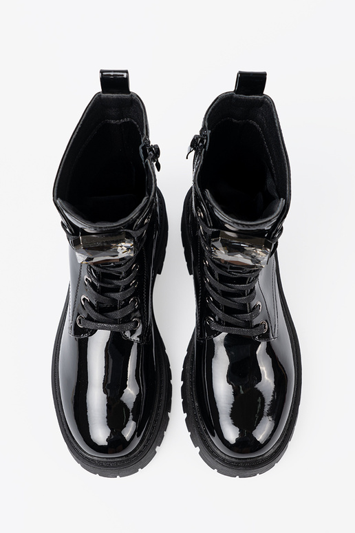 con effetto vernice allacciato Scarpe da donna colore nero con effetto vernice allacciato Scarpe da donna colore nero