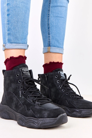 Scarpe da lavoro nere in suede sintetico con pelliccia, Chakles