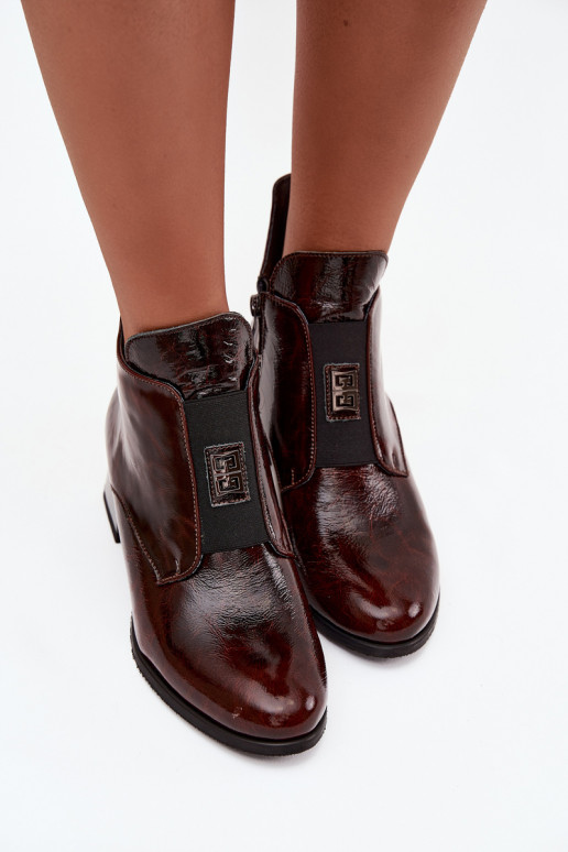 Pelle con effetto vernice Stivali Klocke Con decorazioni Detalem riscaldamento Zazoo 60560 Deverrone scuro