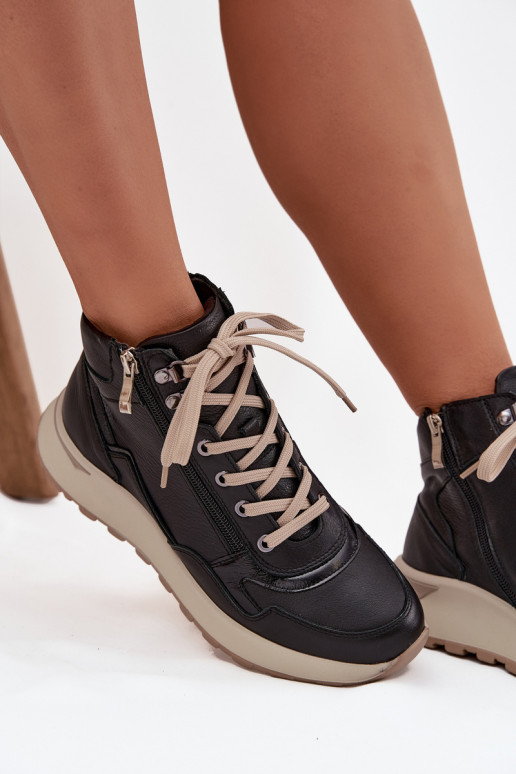 Stivali Stile sportivo Femminile con una piattaformaAbilitatoturalnej Skóry Zazoo Z1239 colore nero