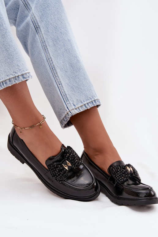 Mocassini laccati Femminile con nastri S.Barski HY52-319A colore nero