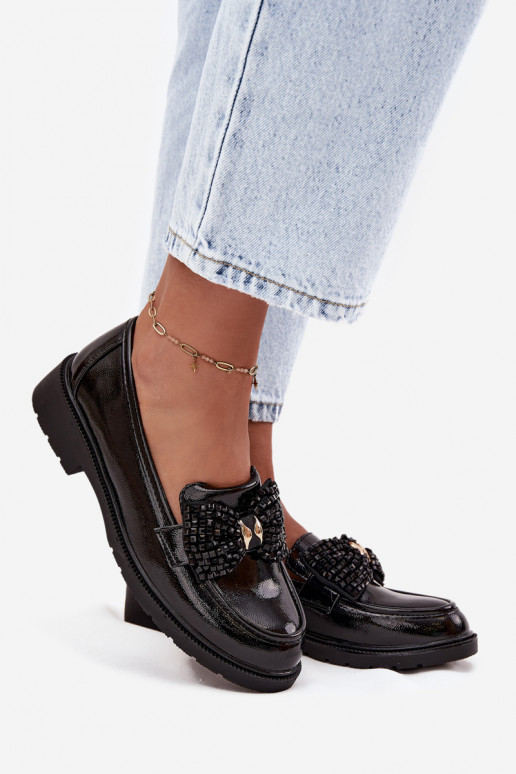 Mocassini laccati Femminile con nastri S.Barski HY52-319A colore nero