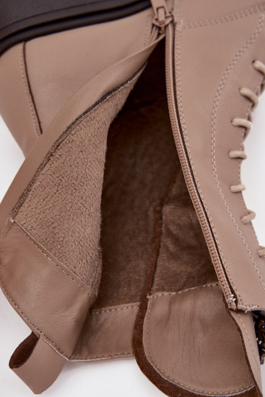 Pelle Stivali da donna con ornamenti riscaldamento beige Ulrika