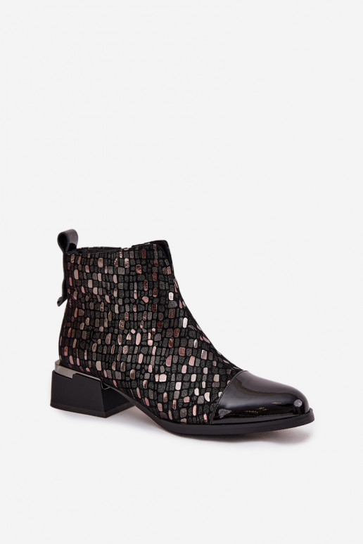 con effetto vernice Stivali da donnaAbilitatoturalnej Skóry Con tacco basso D&A LZ52-960 colore nero