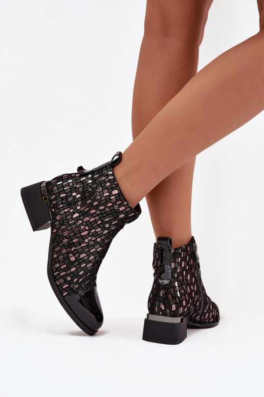 con effetto vernice Stivali da donnaAbilitatoturalnej Skóry Con tacco basso D&A LZ52-960 colore nero