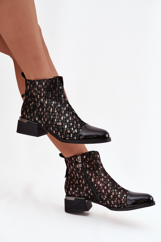 con effetto vernice Stivali da donnaAbilitatoturalnej Skóry Con tacco basso D&A LZ52-960 colore nero