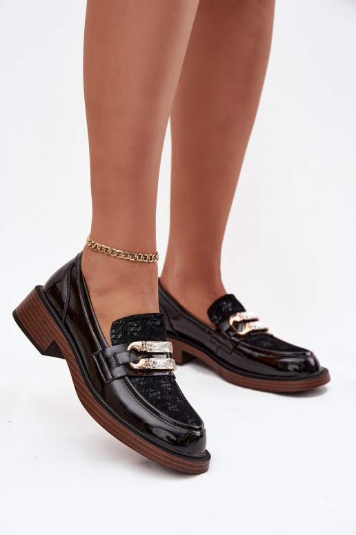 Pelle Mocassini laccati FemminileOdobnym Detalem D&A MR52-173 colore nero