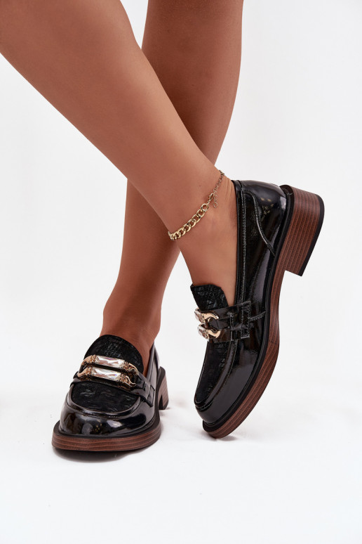 Pelle Mocassini laccati FemminileOdobnym Detalem D&A MR52-173 colore nero