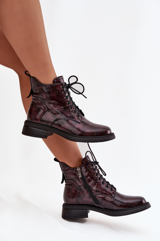 con effetto vernice Pelle Stivali da donna Klocke D&A LZ52-954 Borgogna