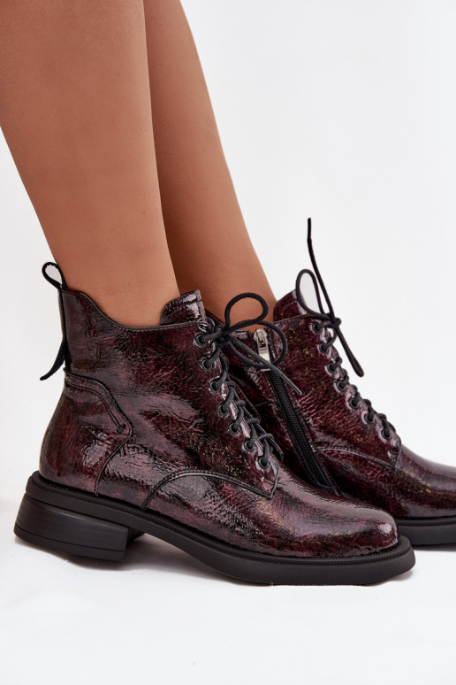 con effetto vernice Pelle Stivali da donna Klocke D&A LZ52-954 Borgogna