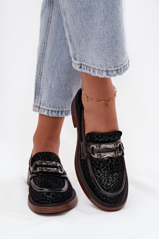 Mocassini in pelle scamosciata Femminile con ornamenti D&A MR52-176 colore nero