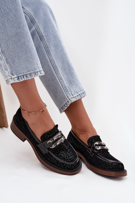 Mocassini in pelle scamosciata Femminile con ornamenti D&A MR52-176 colore nero