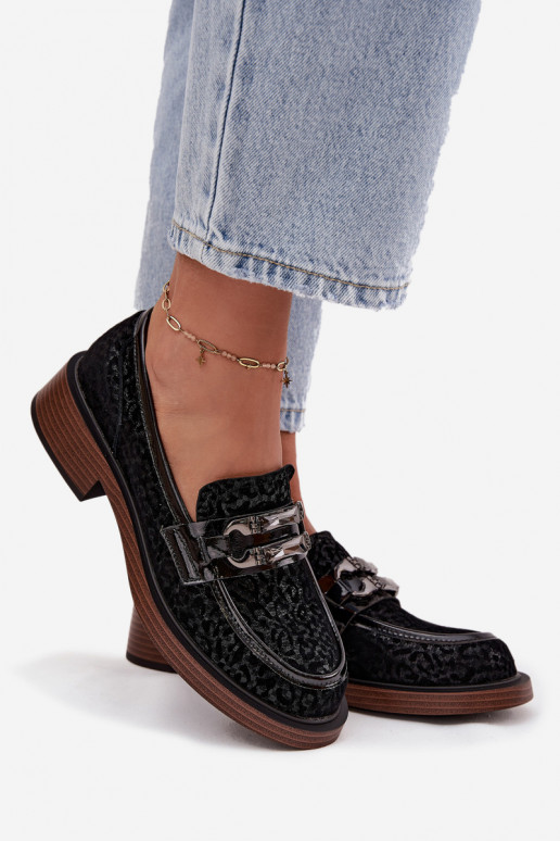 Mocassini in pelle scamosciata Femminile con ornamenti D&A MR52-176 colore nero