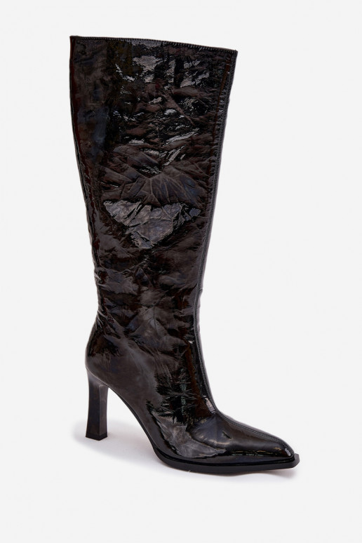 Pelle con effetto vernice stivali da donna con i tacchi riscaldamento D&A CR52-716 colore nero Pelle con effetto vernice stivali da donna con i tacchi riscaldamento D&A CR52-716 colore nero