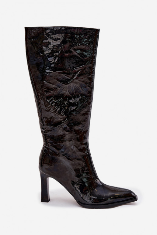 Pelle con effetto vernice stivali da donna con i tacchi riscaldamento D&A CR52-716 colore nero Pelle con effetto vernice stivali da donna con i tacchi riscaldamento D&A CR52-716 colore nero