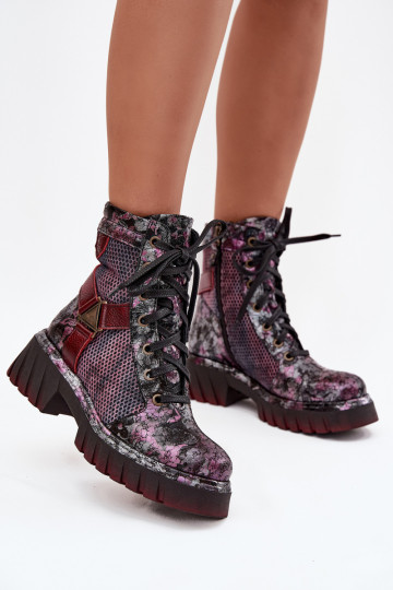 Pelle Stivaletti da lavoro Femminile Deveciejka 07072-23 Borgogna