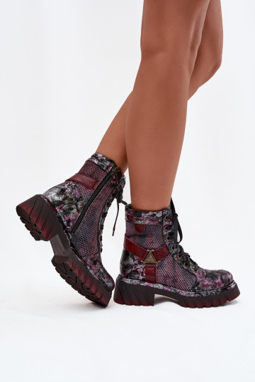 Pelle Stivaletti da lavoro Femminile Deveciejka 07072-23 Borgogna 2