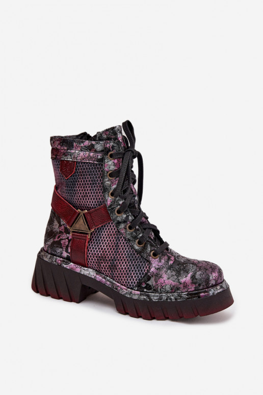 Pelle Stivaletti da lavoro Femminile Deveciejka 07072-23 Borgogna