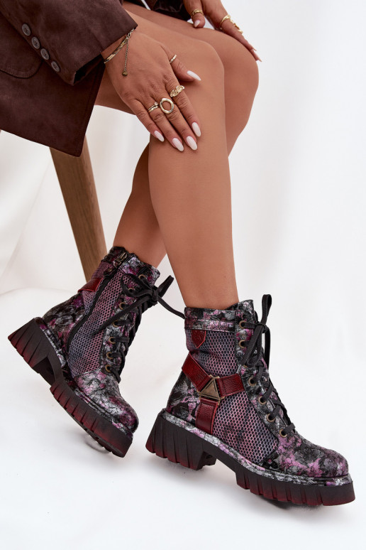 Pelle Stivaletti da lavoro Femminile Deveciejka 07072-23 Borgogna