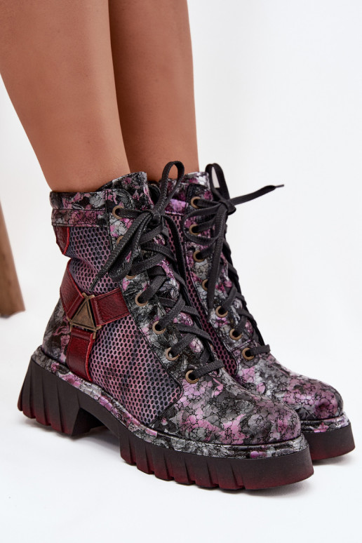 Pelle Stivaletti da lavoro Femminile Deveciejka 07072-23 Borgogna