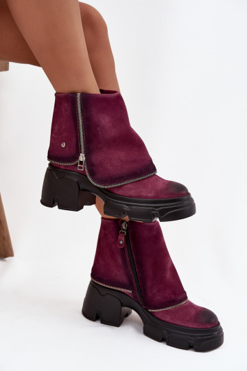 Anfibi in pelle da donna con suola cucita Tai turiciejka 07145-23 bordeaux