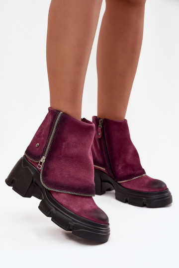 Anfibi in pelle da donna con suola cucita Tai turiciejka 07145-23 bordeaux 2
