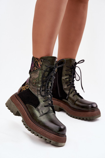 Pelle Stivaletti da lavoro Femminile con una piattaforma Deveciejka 07104-09 colore kaki