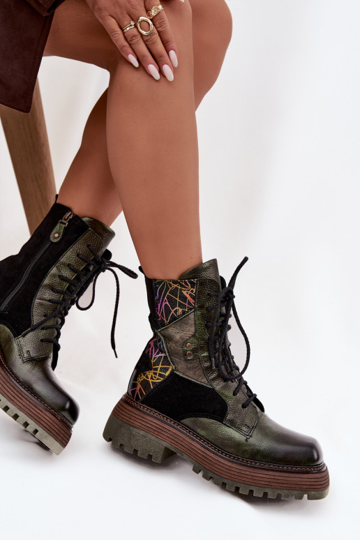 Pelle Stivaletti da lavoro Femminile con una piattaforma Deveciejka 07104-09 colore kaki