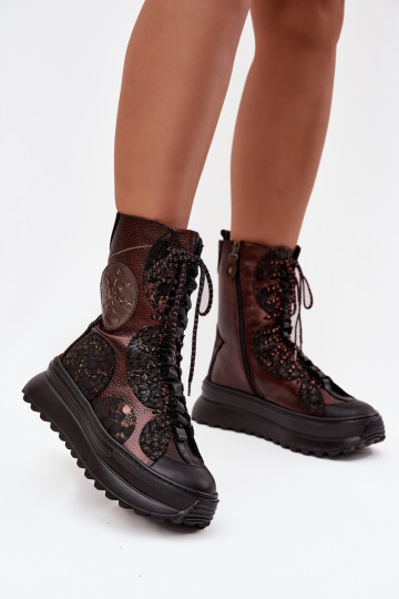 Pelle Stivali con una piattaforma riscaldamento Deveciejka 06565-02 marrone-colore dorato 2