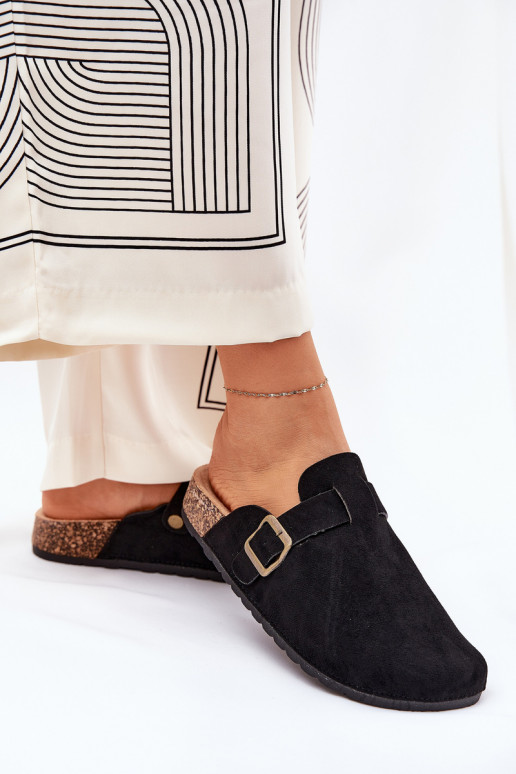 Pantofole Zoccoli Femminile i con una piattaforma con fibbie colore nero Selio