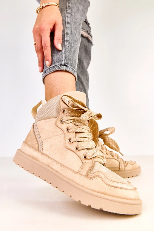 Scarpe sportive alte color sabbia con...