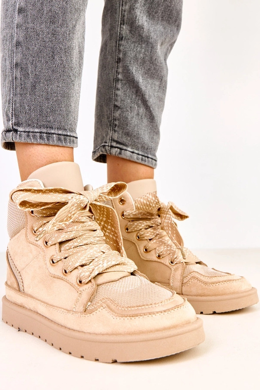 Scarpe sportive alte color sabbia con...