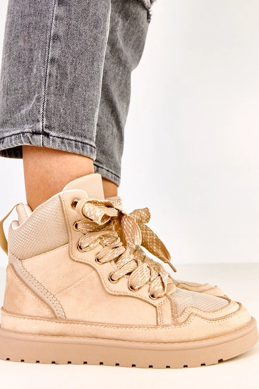 Scarpe sportive alte color sabbia con...
